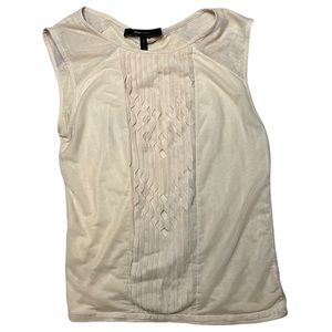 BCBGMaxAzria tan ruffle chiffon sleeveless tank blouse size S excellent cond